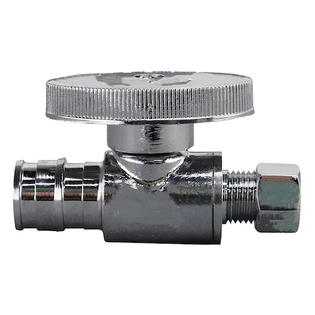 Ez-Fluid F1960 Expansion 1/2in PEX x 3/8in OD Compression, 1/4 Turn Straight Stop Valve, Chrome Plated EZSPE12